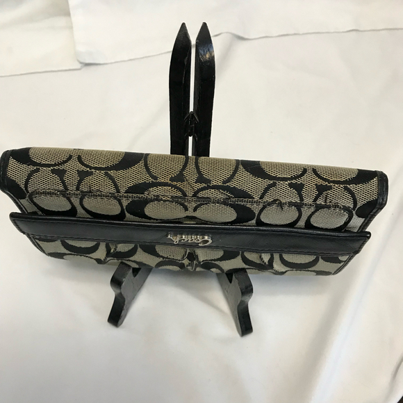 Coach Monogram Pleated Jacquard Gray & Black Canvas and Leather Long Wallet - Picture 5 of 12